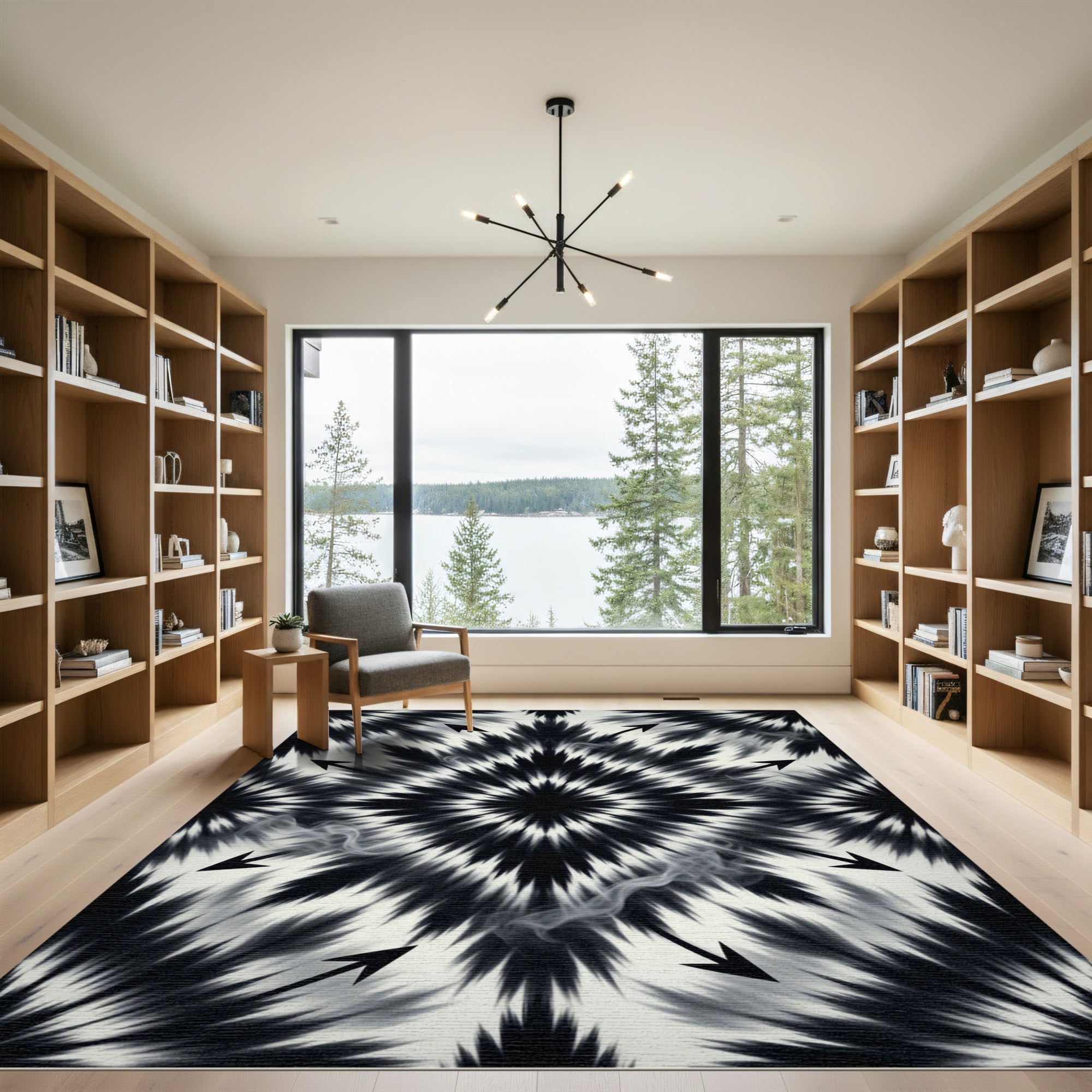 Monochromatic Abstract Spiky Star Rug