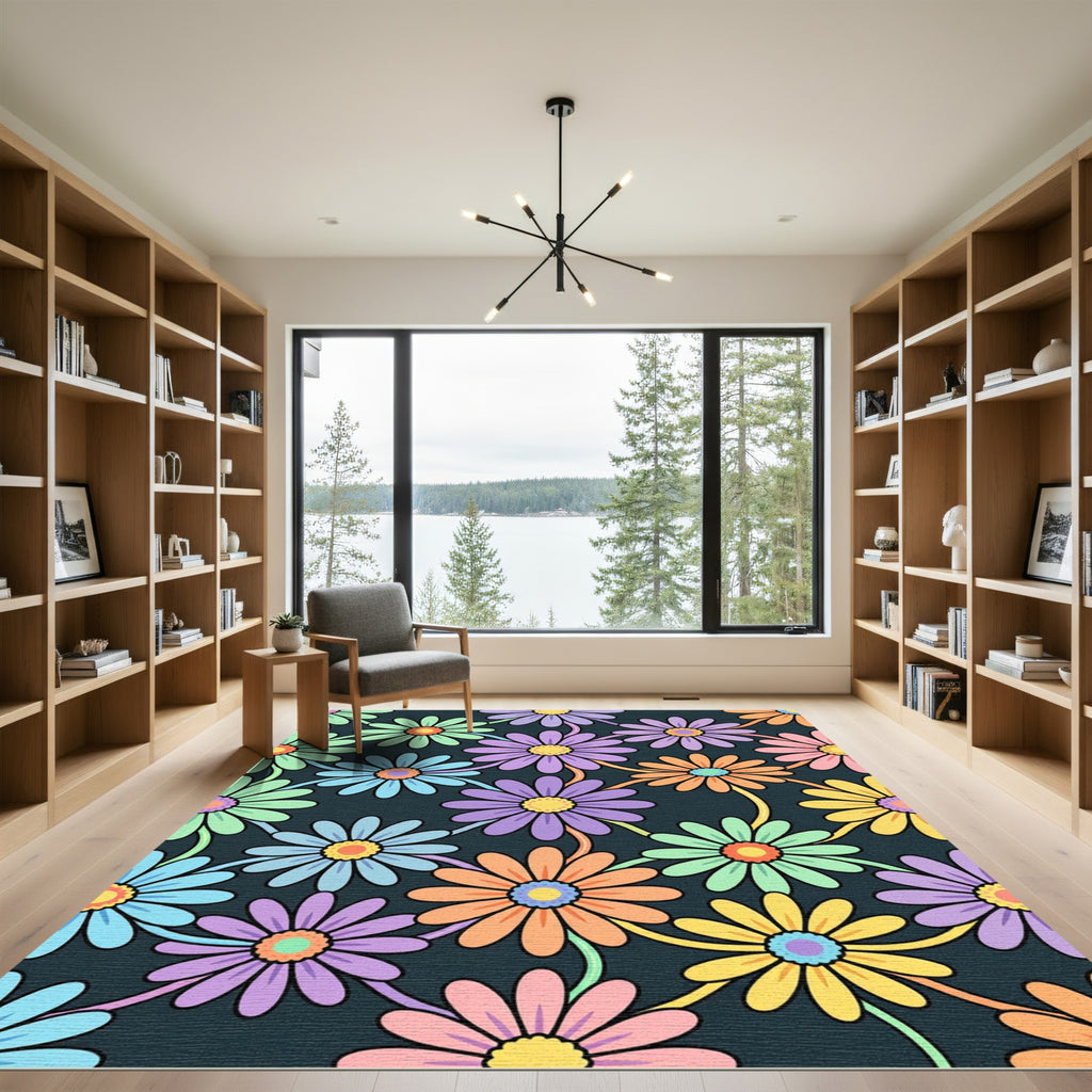Retro Pastel Floral Daisy Tile Rug