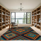 Vibrant Orange Teal Geometric Diamond Rug