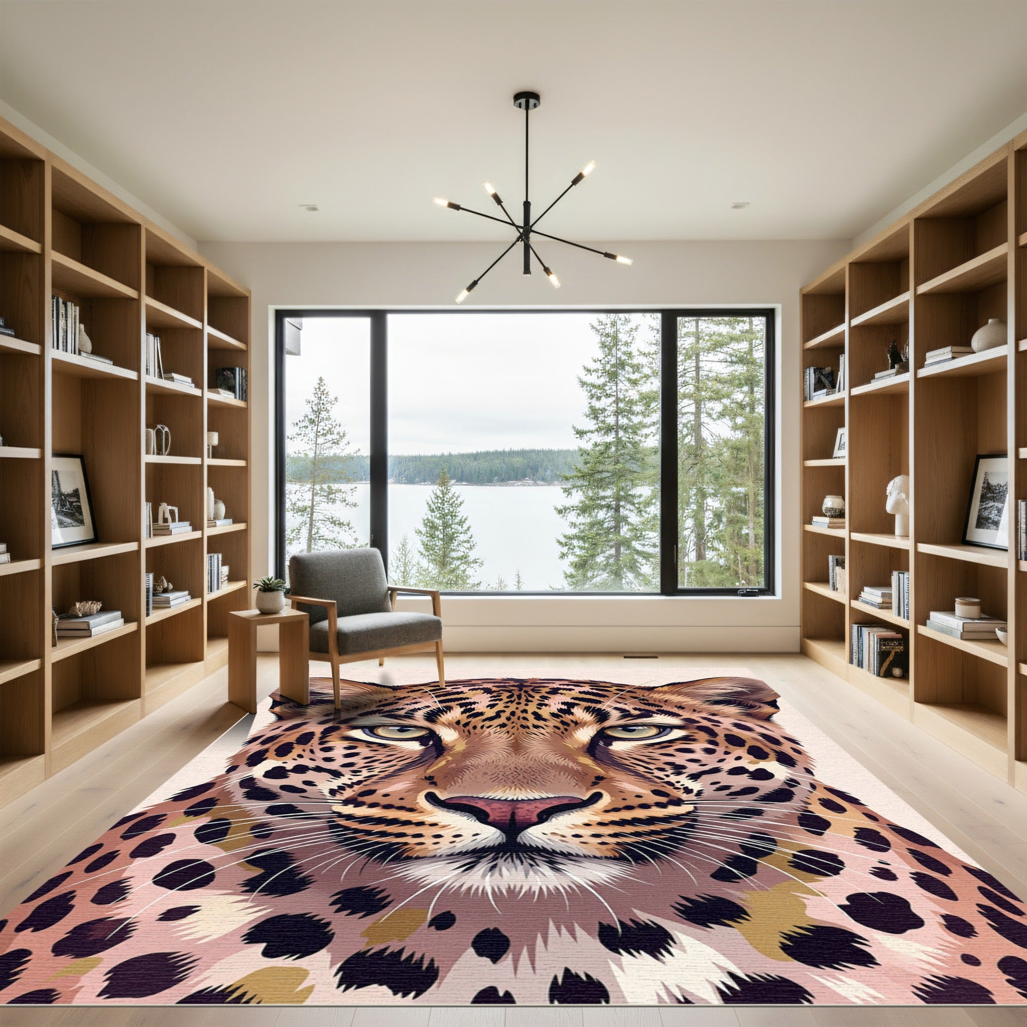 Majestic Golden Leopard Portrait Face Rug