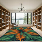 Vibrant Tropical Palm Leaf Sunburst Rug