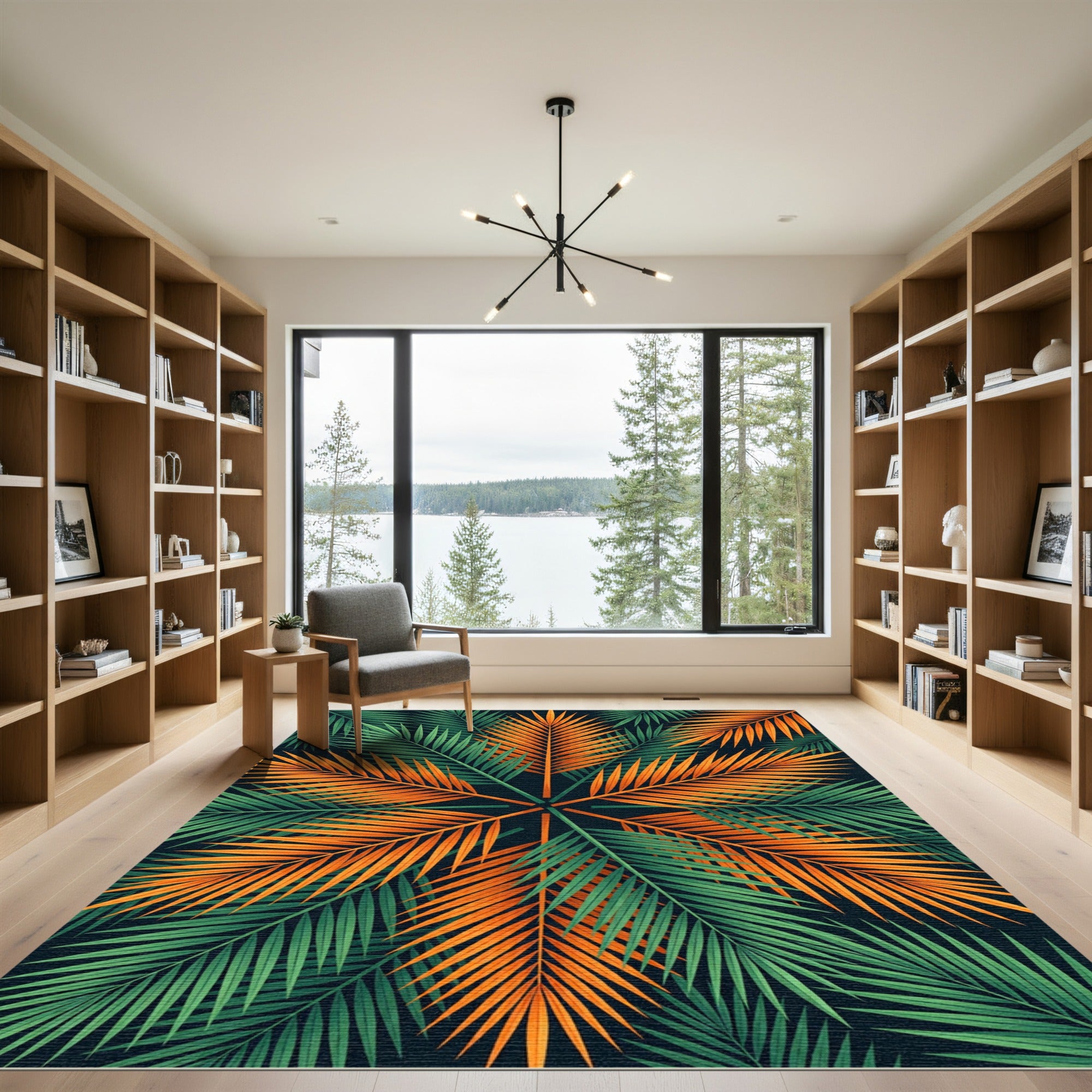 Vibrant Tropical Palm Leaf Sunburst Rug