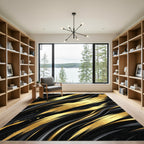 Luxury Black Gold Abstract Fluid Flow Rug