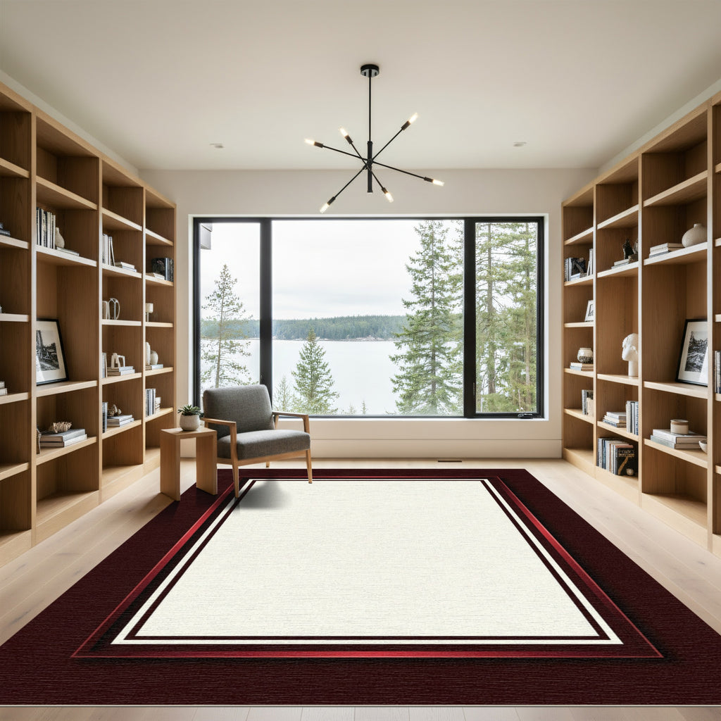 Dark Red Ivory Layered Border Rug