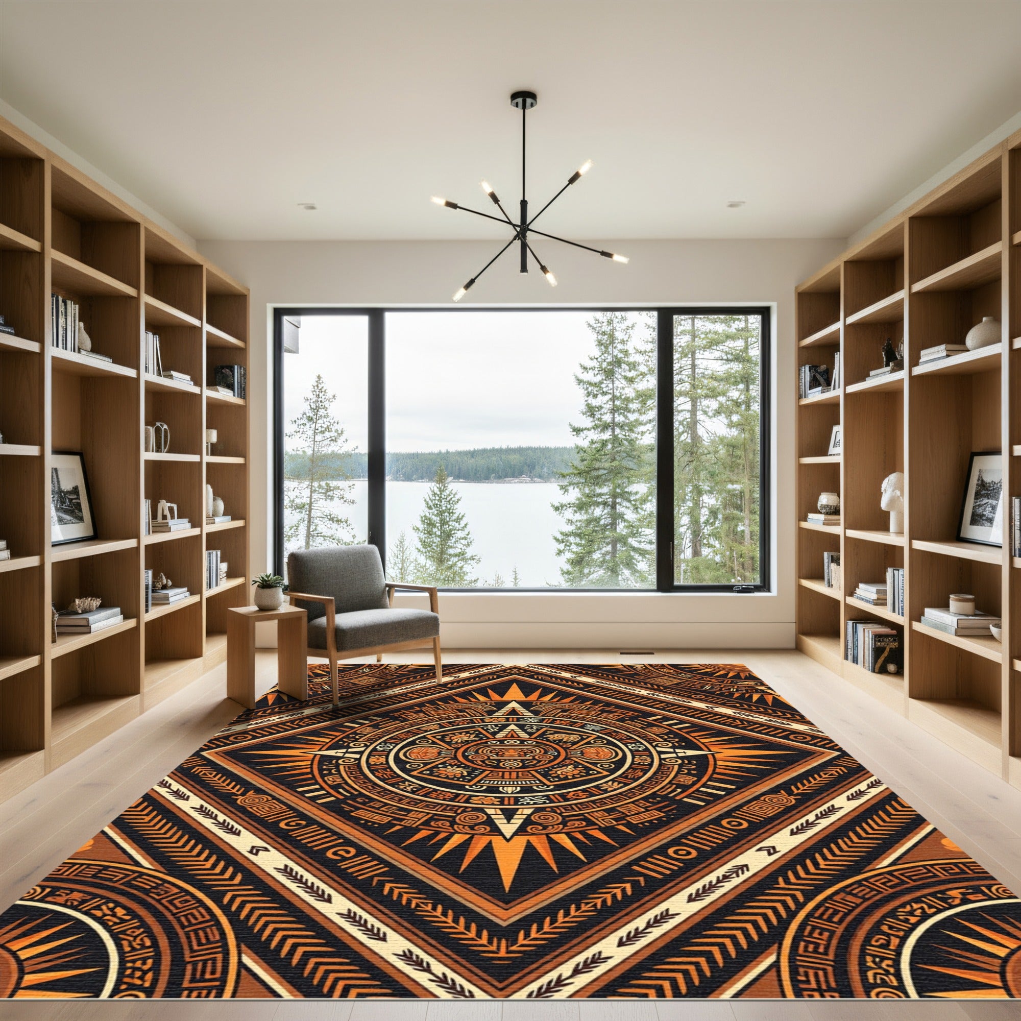 Aztec Sun Orange Geometric Diamond Rug