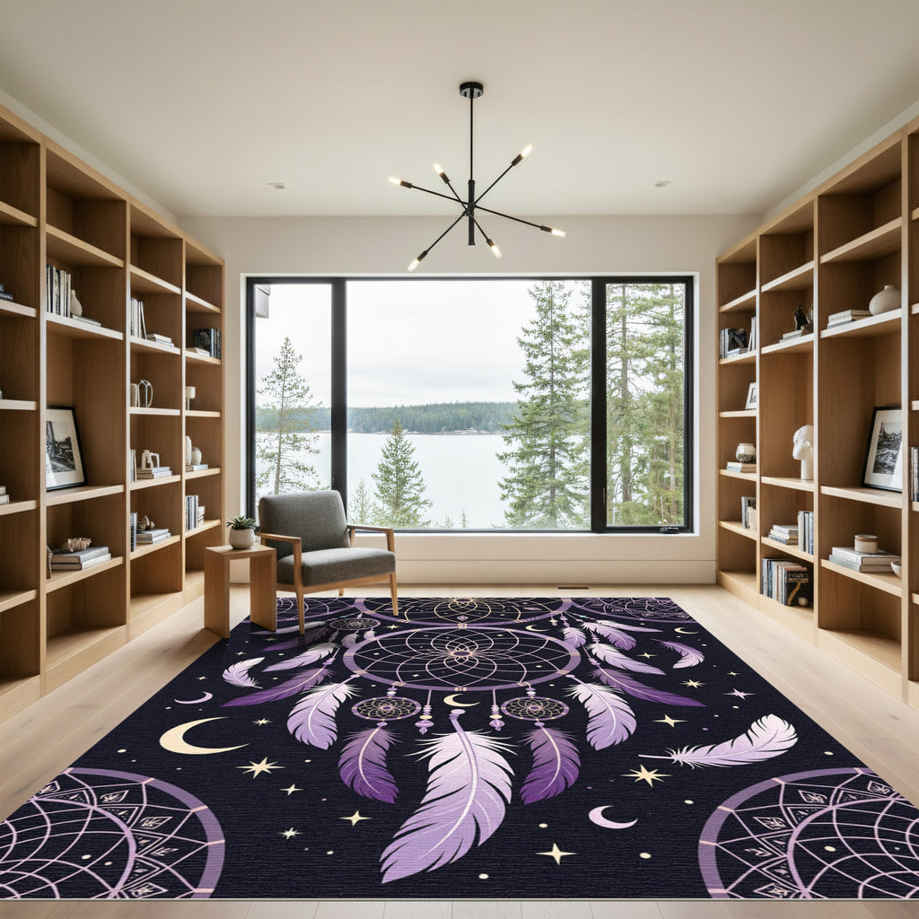 Celestial Purple Dreamcatcher Moon Starry Sky Rug
