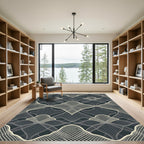 Sophisticated Charcoal Cream Geometric Lattice Rug