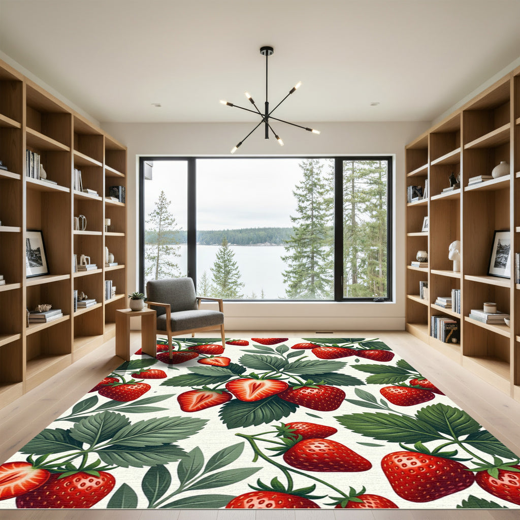 Vibrant Red Strawberry Botanical Art Rug