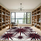 Dark Crimson Geometric Sunburst Art Rug