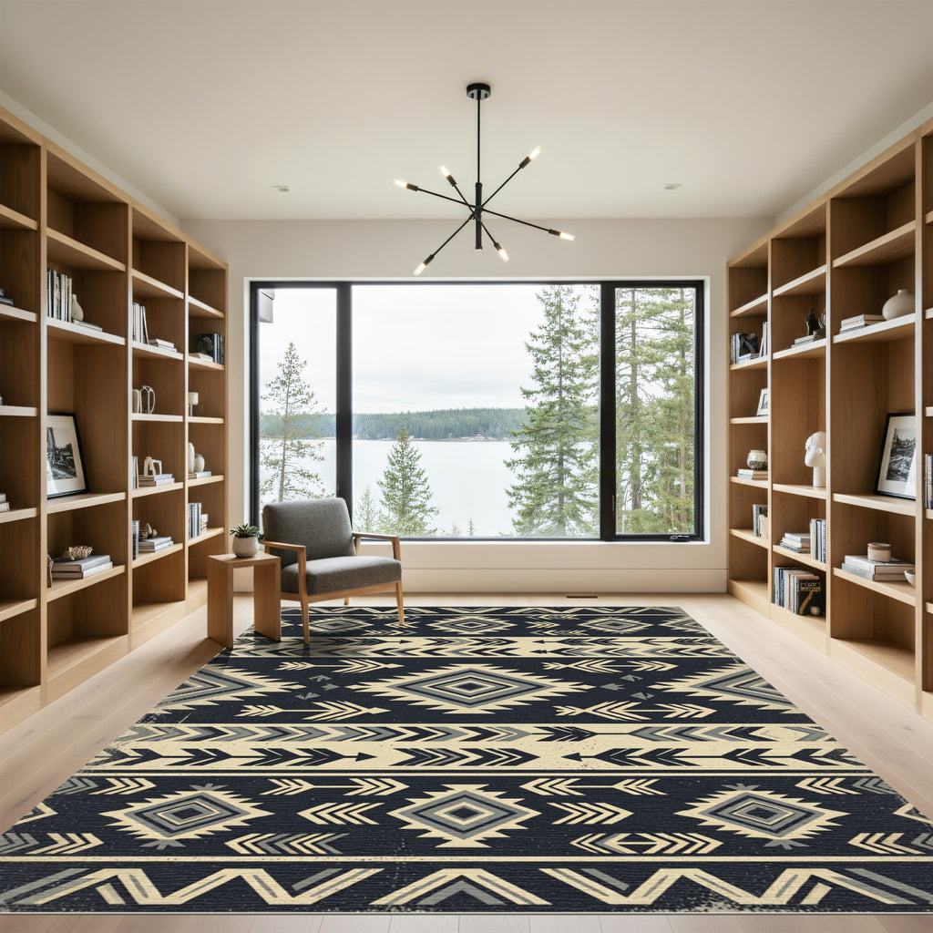 Geometric Charcoal Neutral Aztec Diamond Area Rug