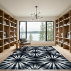 Monochrome Celestial Bloom Radial Art Rug