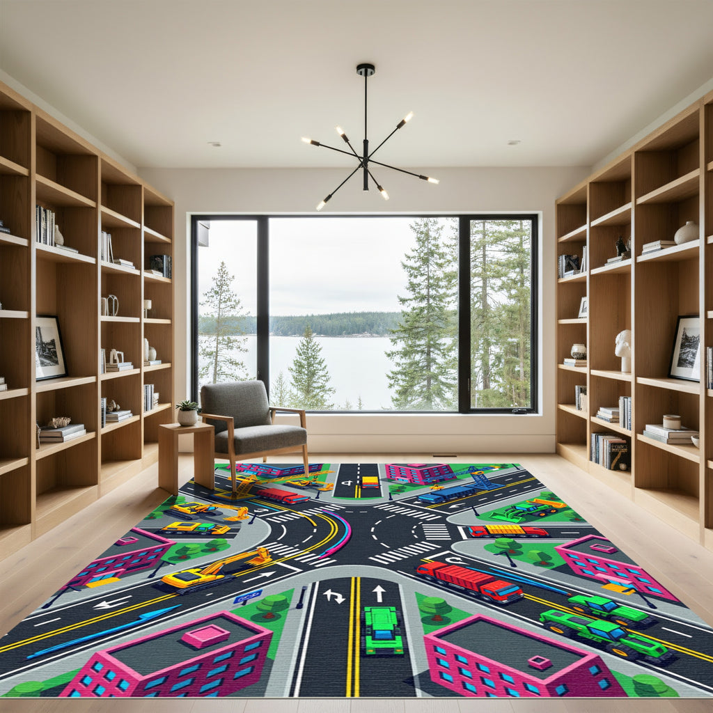 Isometric Urban Construction City Grid Rug