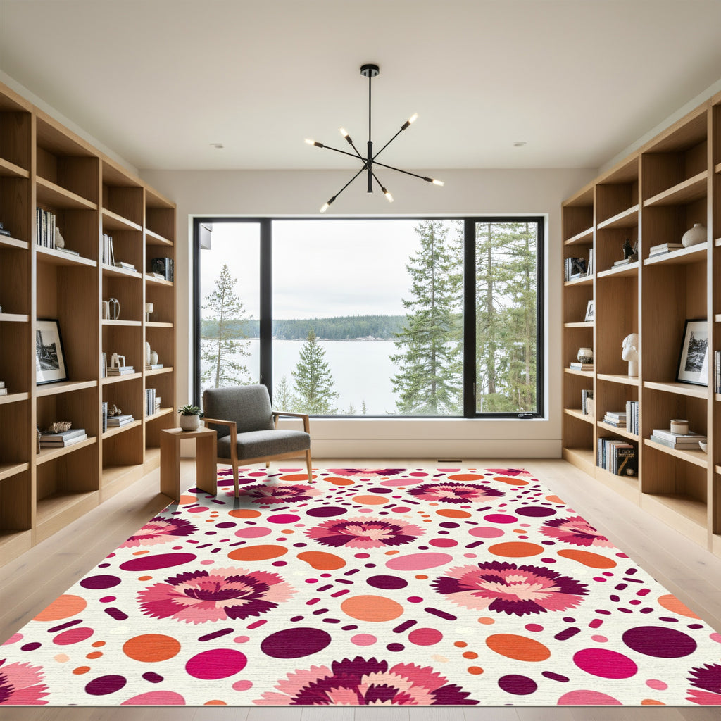Crimson Pink Floral Scatter Rug