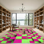 Neon Pink Lime Green Pixelated Block Rug