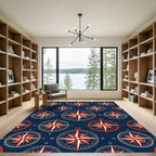 Navy Red Nautical Compass Star Rug