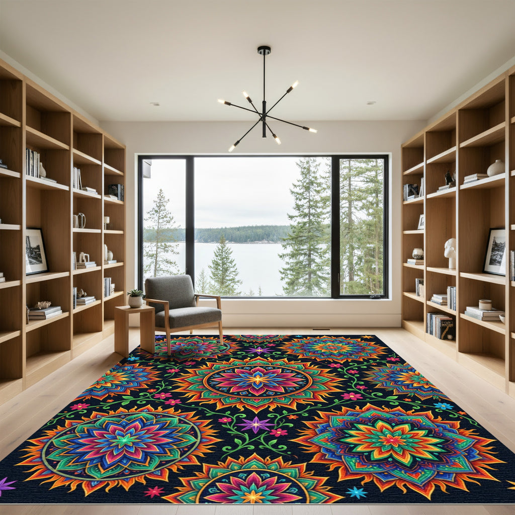 Vibrant Mandala Sunburst Floral Rug