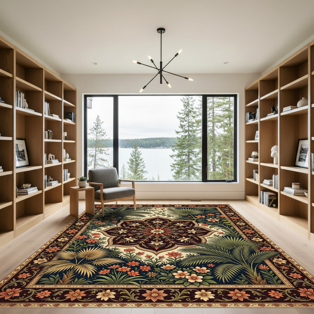 Tropical Botanical Medallion Deep Earthy Accent Rug
