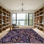 Ornate Paisley Floral Purple Gold Rug