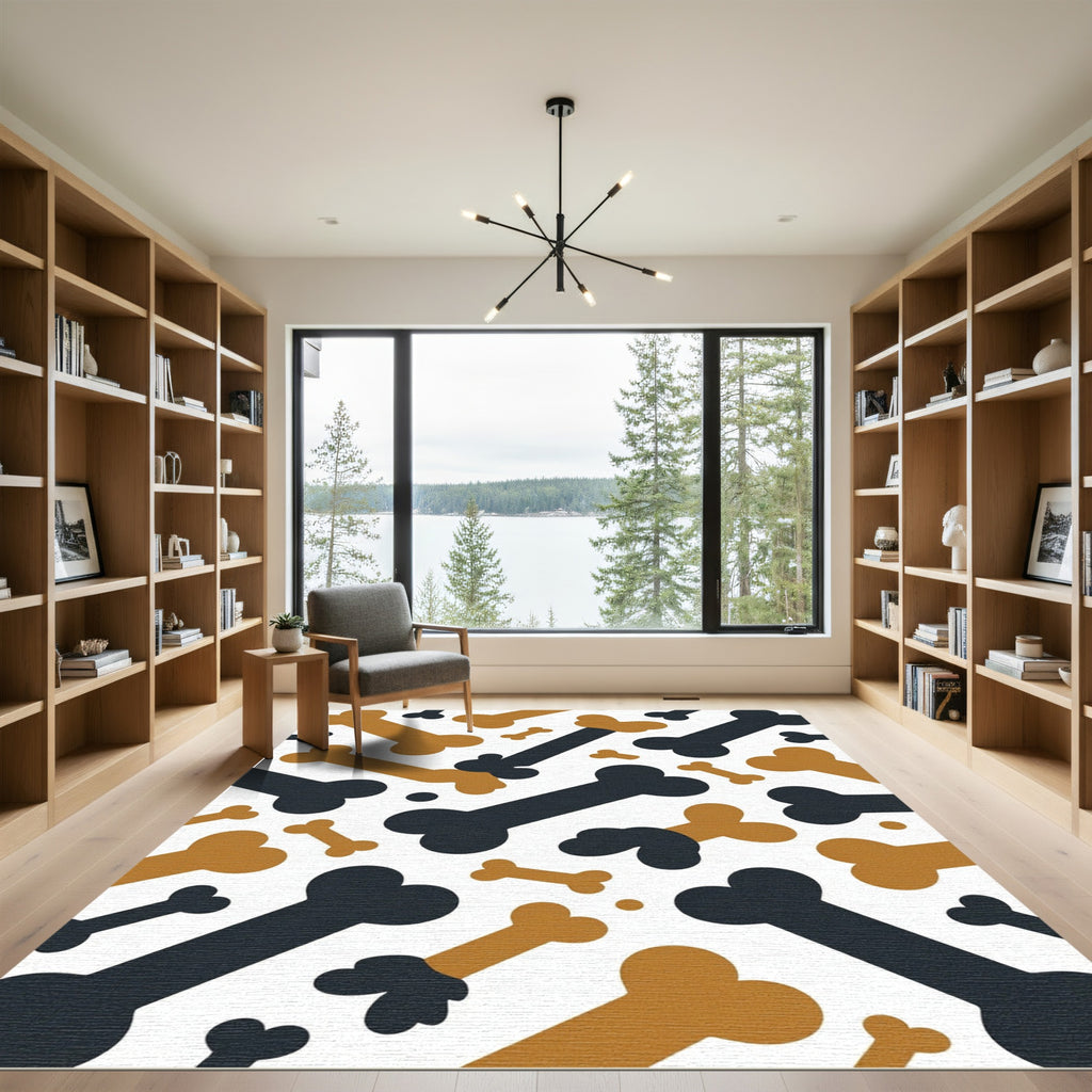 Playful Ochre and Charcoal Dog Bone Rug