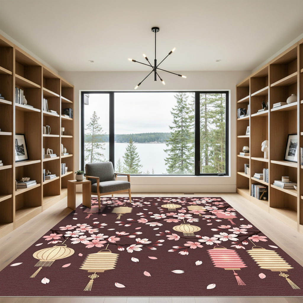 Cherry Blossom Branch with Hanging Lanterns Rug