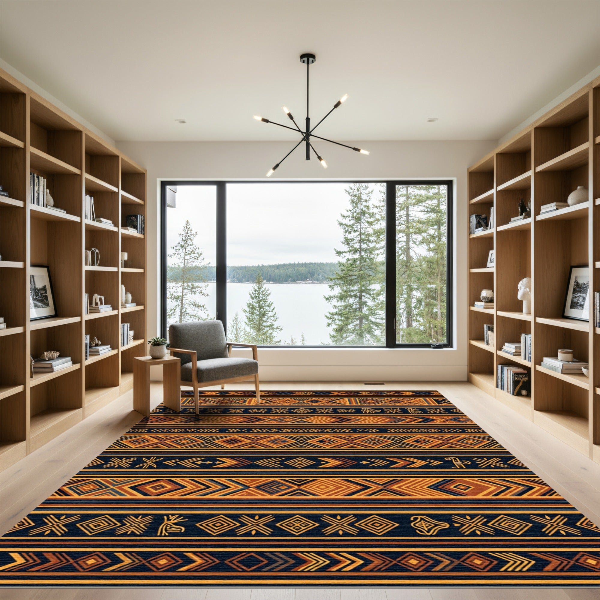 Earthy Amber Geometric Tribal Stripe Rug