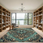 Sage Green Baroque Acanthus Scroll Medallion Rug