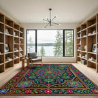 Vibrant Teal Floral Medallion Rug