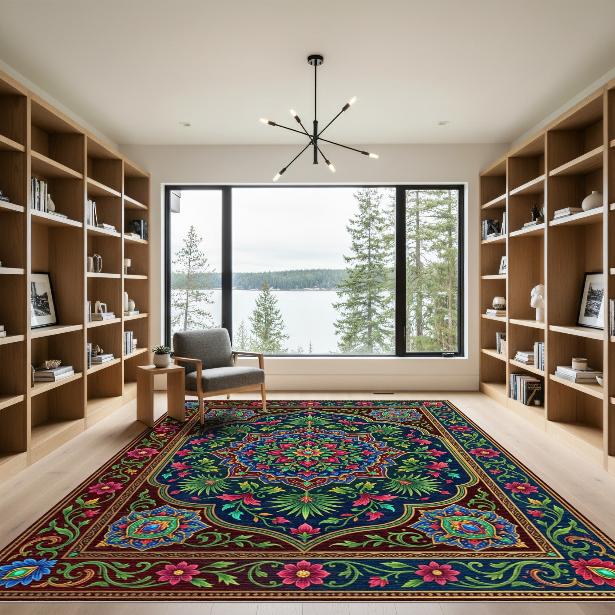 Vibrant Teal Floral Medallion Rug