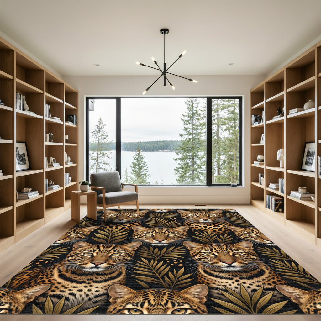 Golden Leopard In Dark Tropical Foliage Rug