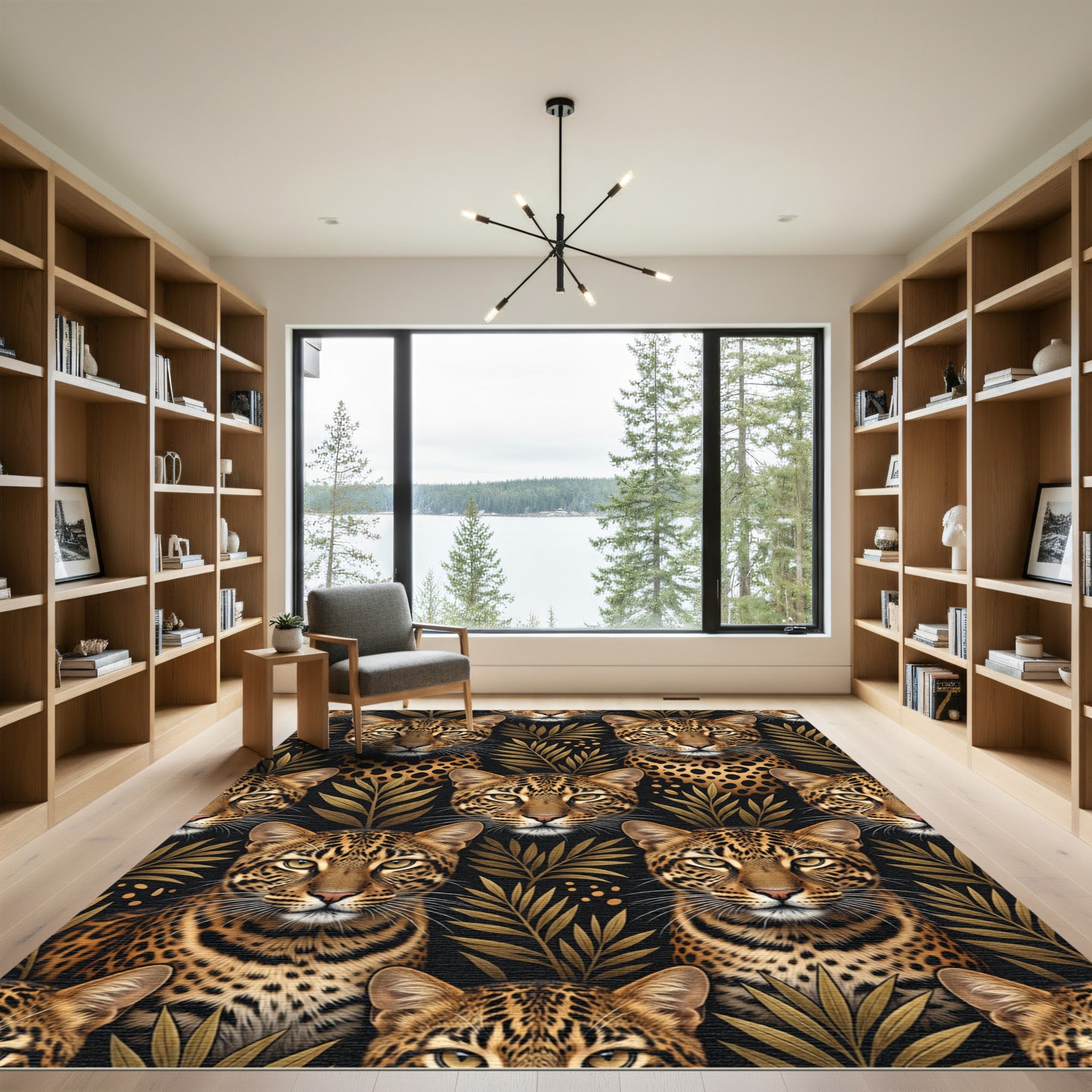 Golden Leopard In Dark Tropical Foliage Rug