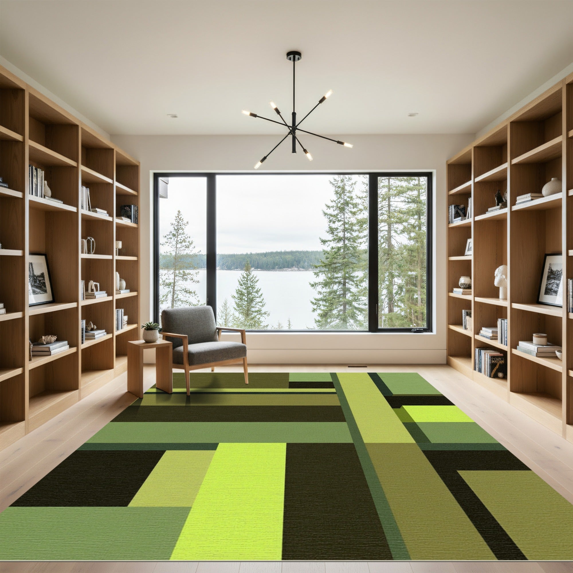 Green Geometric Abstract Rectangles Rug