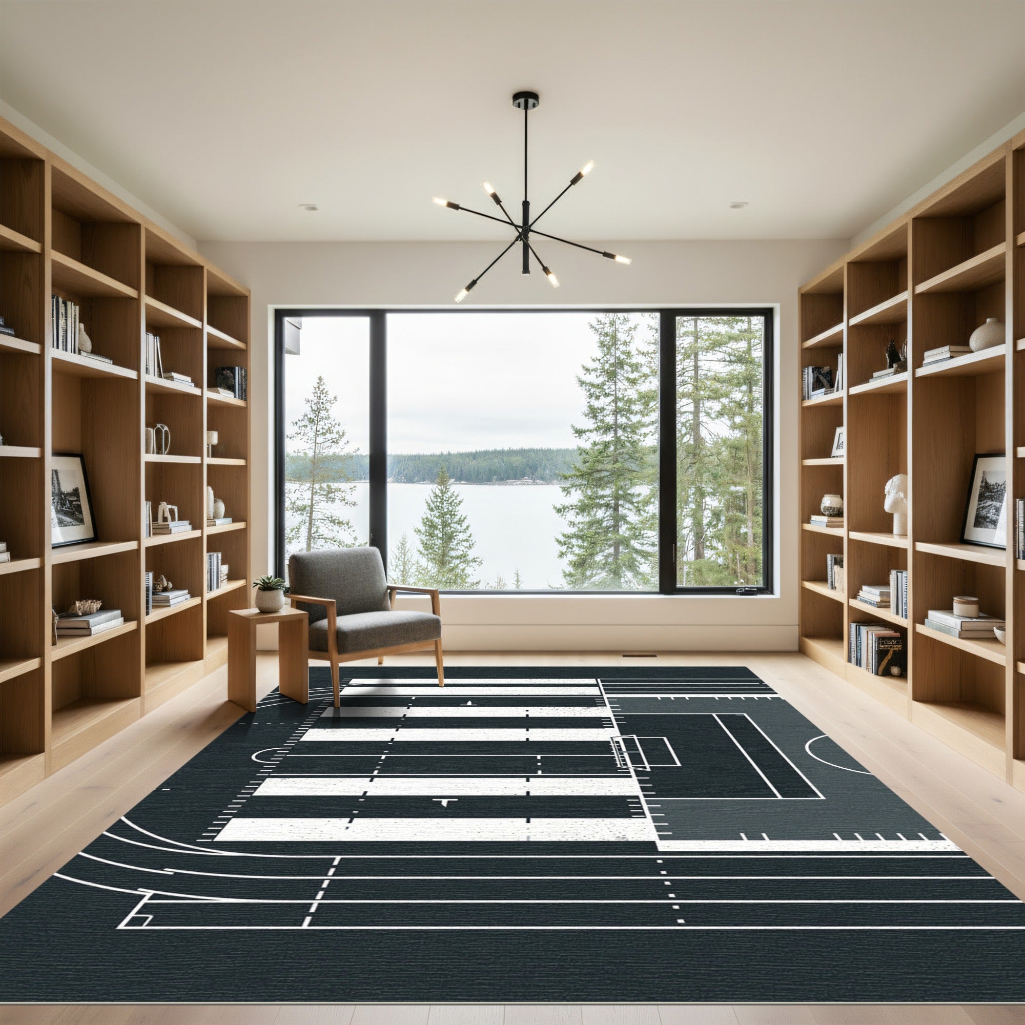 Modern Minimalist Architectural Grid Track Rug