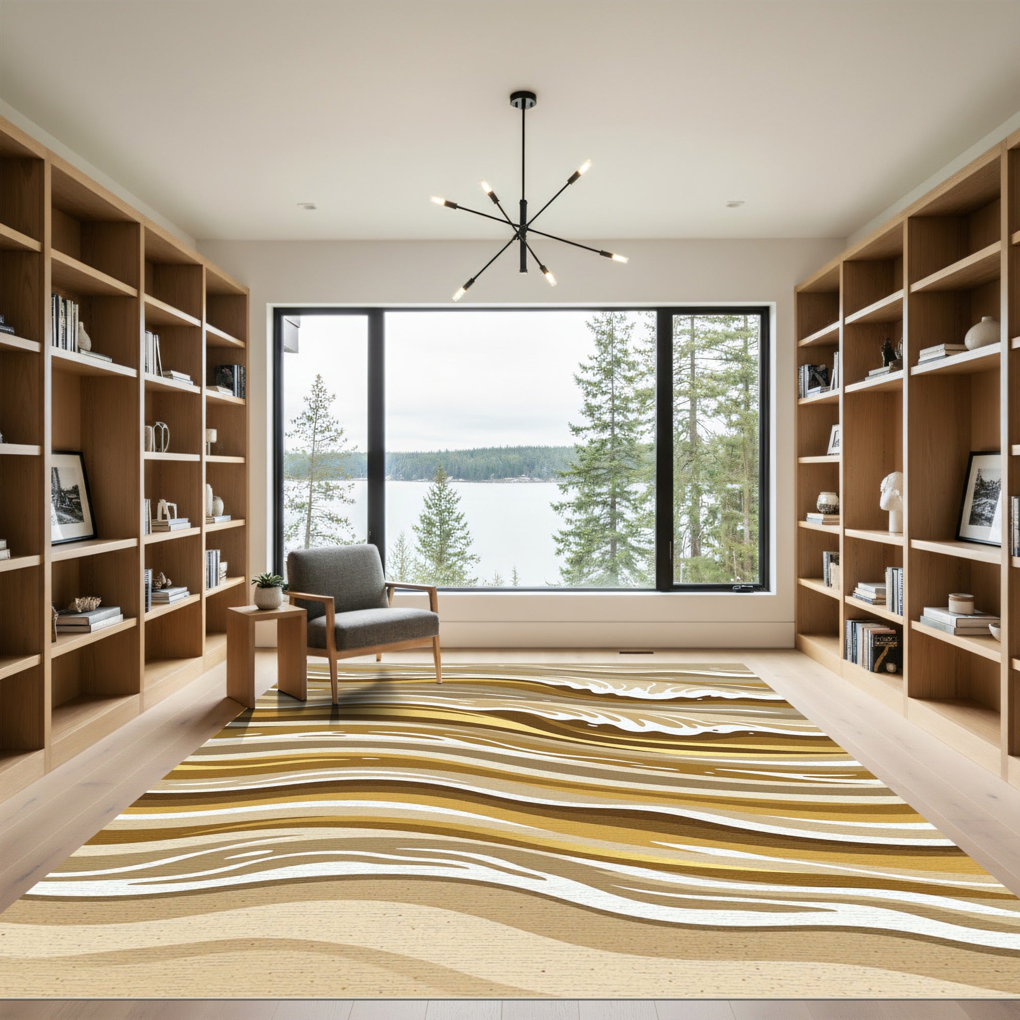Abstract Golden Wave Earth Tone Waves Rug