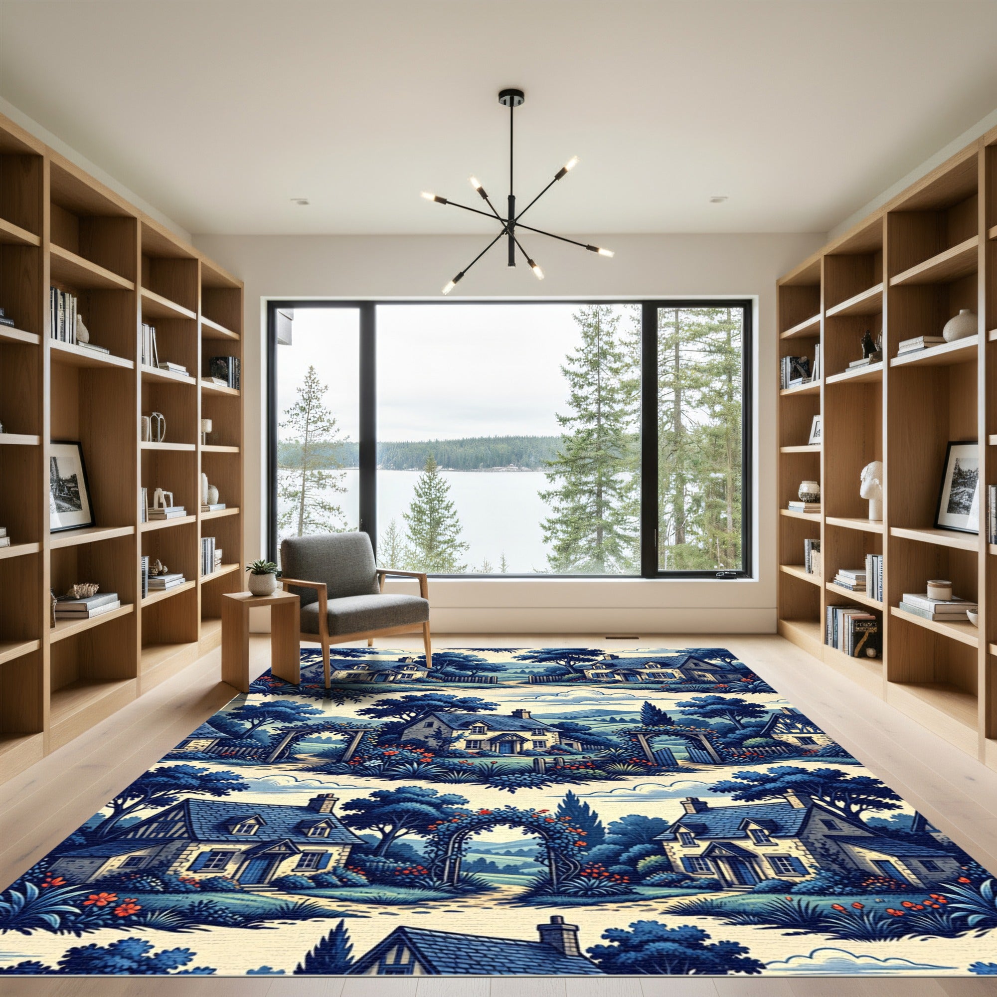 Charming Countryside Cottage Scene Rug