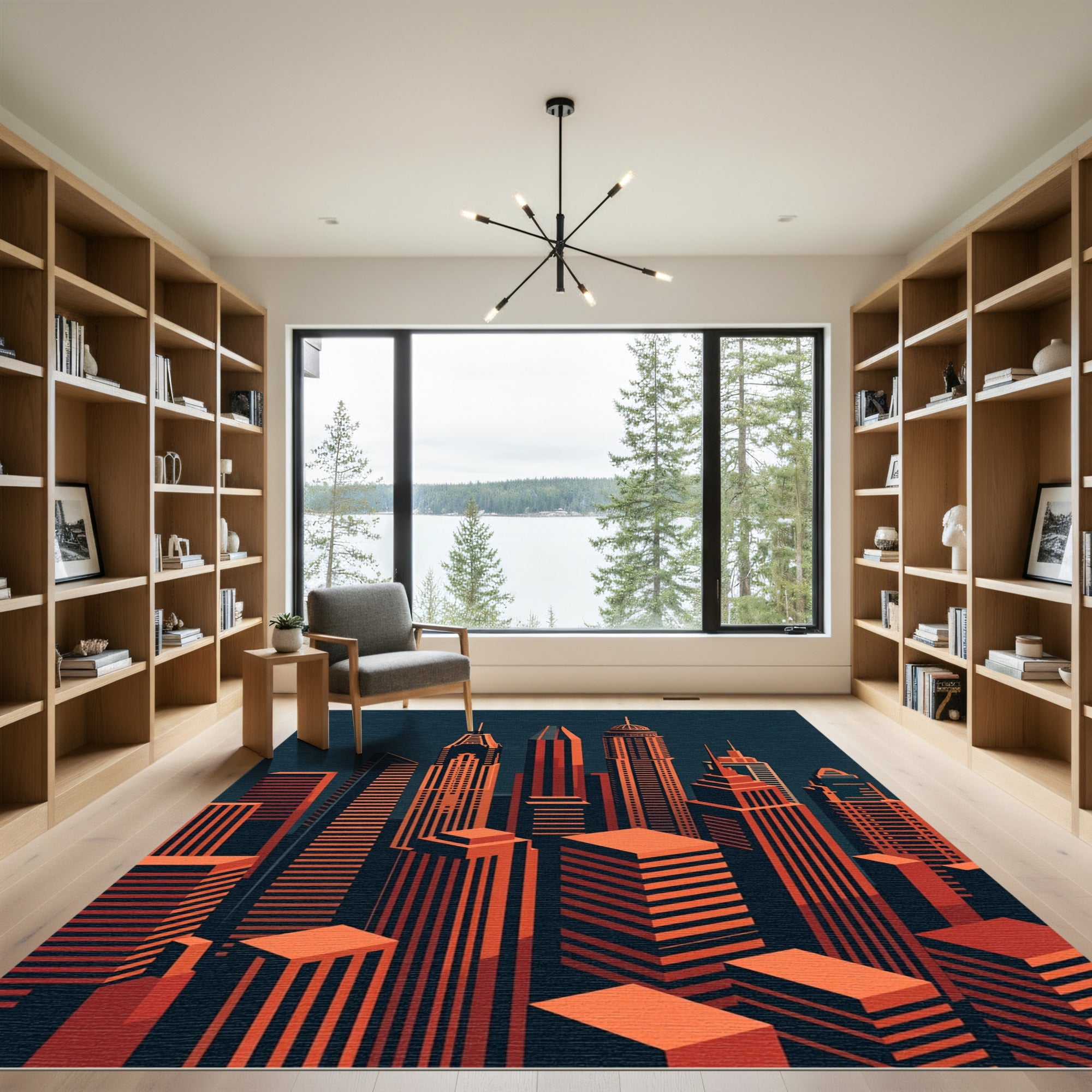 Modern Burnt Orange Geometric Skyline Rug