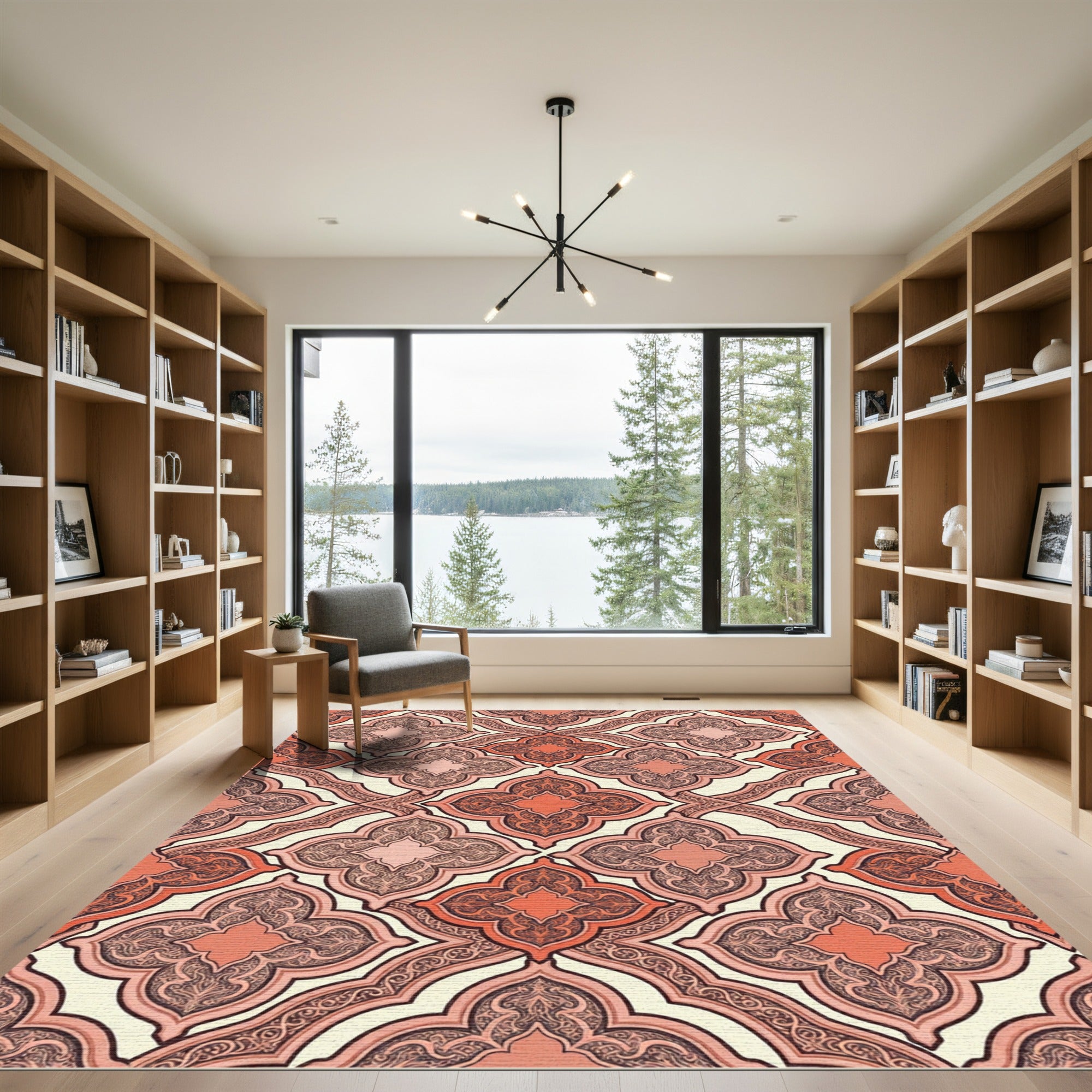 Red Coral Quatrefoil Arabesque Rug