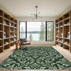 Ornate Sage Green Damask Scroll Rug