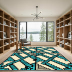 Teal Geometric Staircase Abstract Art Rug