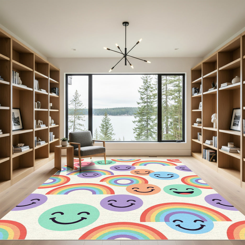 Cheerful Rainbow and Happy Face Composition Rug