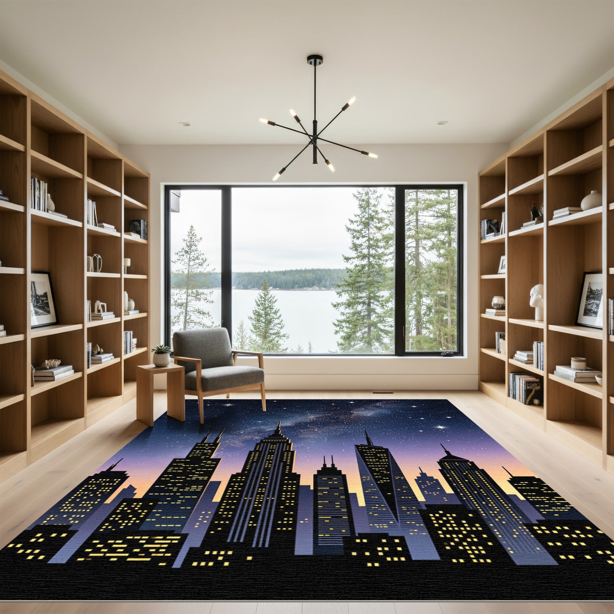 Golden City Skyline Starry Night Rug