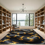 Golden Black Serpentine Abstract Scales Rug