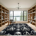 Silver Metallic Skull and Anarchy Symbol Rug