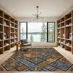Golden Earth Tone Jaguar Mask Tile Rug