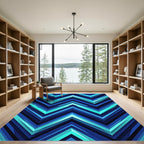 Deep Blue Teal Chevron Layers Rug