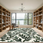 Deep Emerald Vines Over Cream Rug