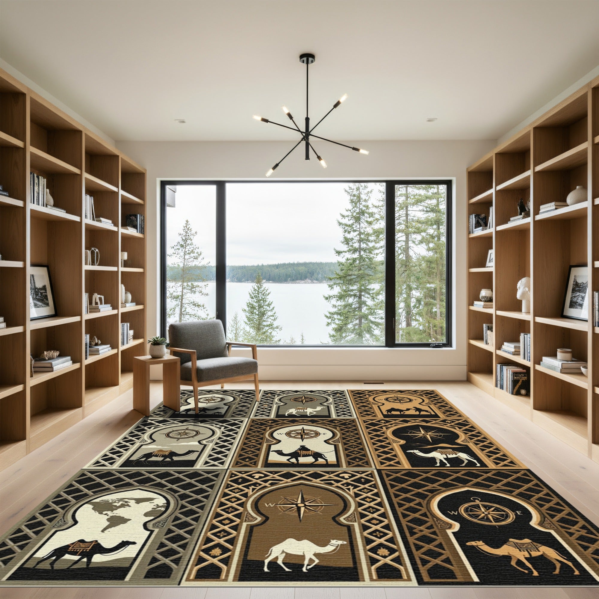 Nomad Camel Compass Grid Tile Art Rug
