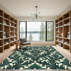 Dark Green Ornate Botanical Damask Rug