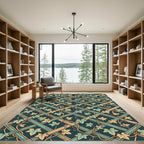 Teal Blue Lattice Ivy Vine Tapestry Rug