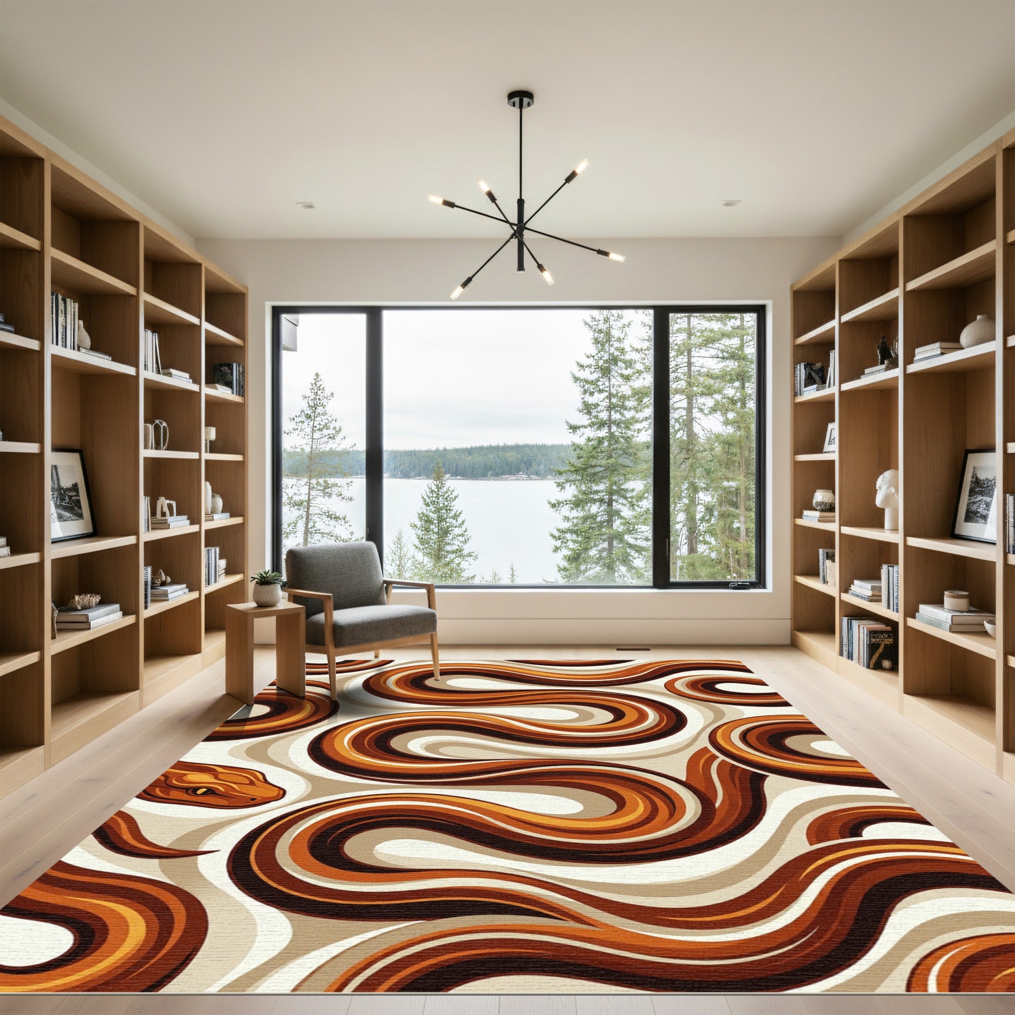Abstract Amber Serpentine Wave Rug