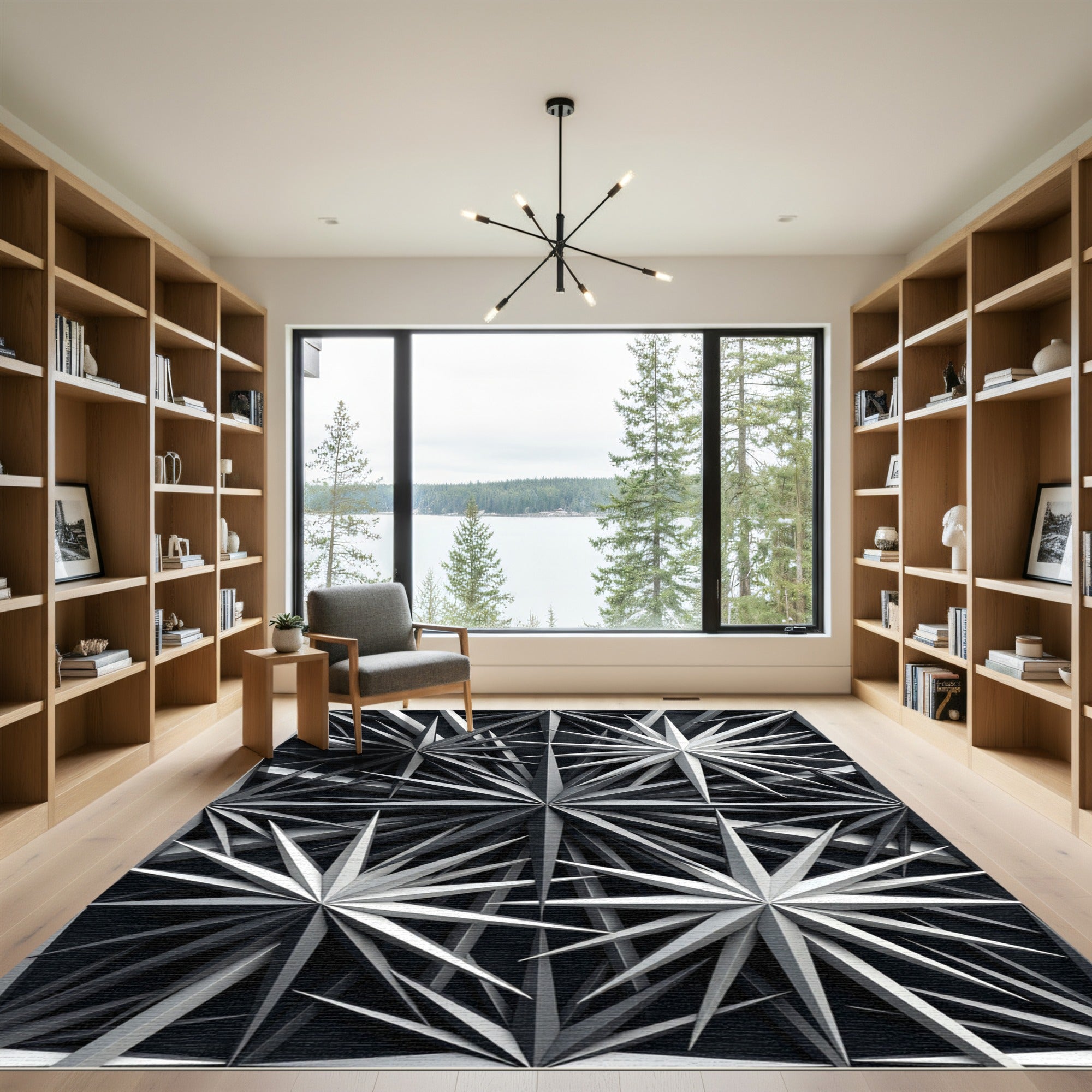 Monochromatic Geometric Star Burst Rug